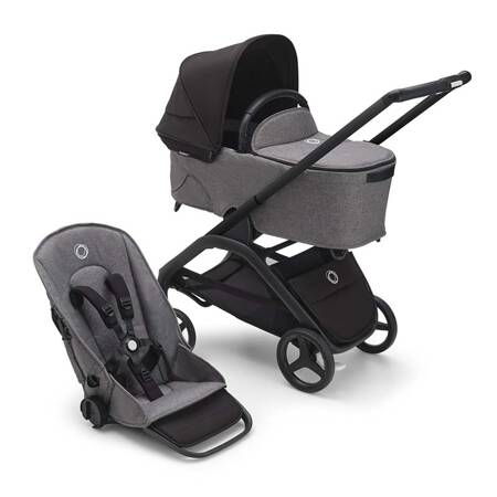 Bugaboo Dragonfly wózek 2w1 głęboko-spacerowy rama Black/Grey Melange-Midnight Black