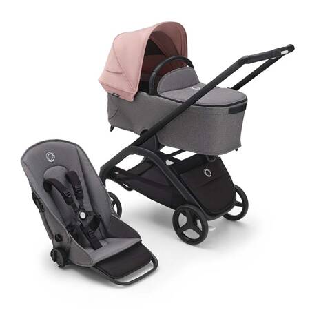 Bugaboo Dragonfly wózek 2w1 głęboko-spacerowy rama Black/Grey Melange-Morning Pink