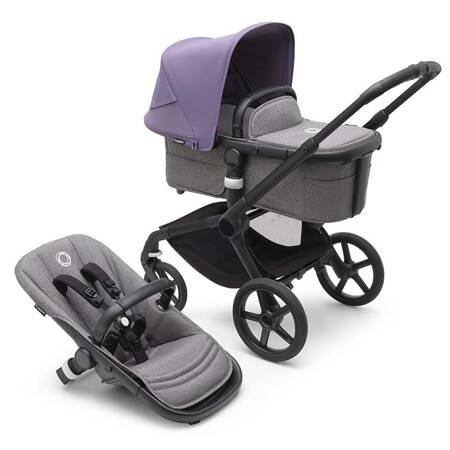 Bugaboo Fox 5 wózek 2w1 głęboko-spacerowy rama Black/Grey Melange-Astro Purple