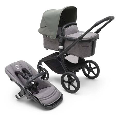 Bugaboo Fox 5 wózek 2w1 głęboko-spacerowy rama Black/Grey Melange-Forest Green