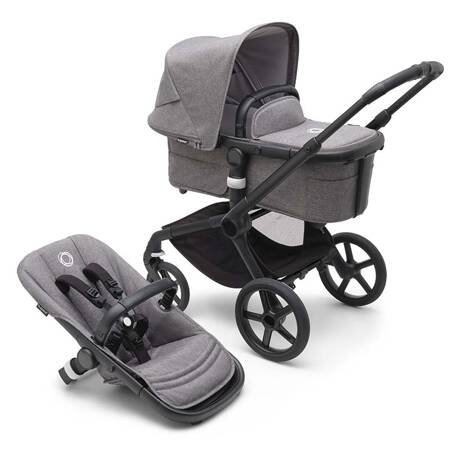 Bugaboo Fox 5 wózek 2w1 głęboko-spacerowy rama Black/Grey Melange-Grey Melange