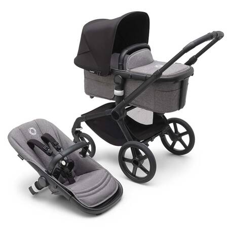 Bugaboo Fox 5 wózek 2w1 głęboko-spacerowy rama Black/Grey Melange-Midnight Black