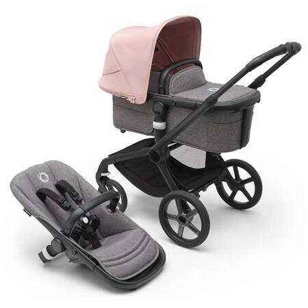 Bugaboo Fox 5 wózek 2w1 głęboko-spacerowy rama Black/Grey Melange-Morning Pink