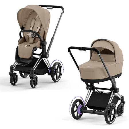 Cybex ePriam Chrome Black Cozy Beige wózek 2w1 głęboko-spacerowy