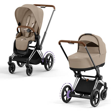 Cybex ePriam Chrome Brown Cozy Beige wózek 2w1 głęboko-spacerowy