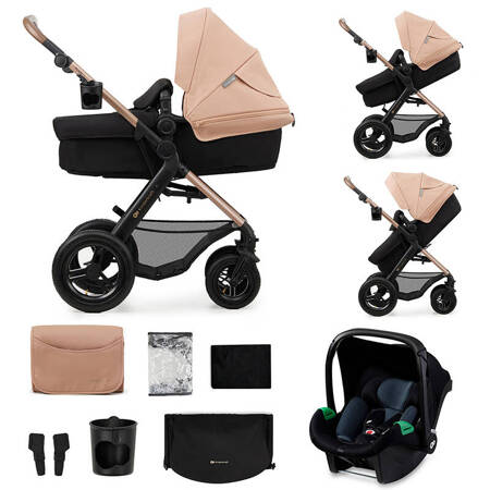 Kinderkraft Moov 2 Air Sand Beige wózek 3w1 głęboko-spacerowy z fotelikiem Mink