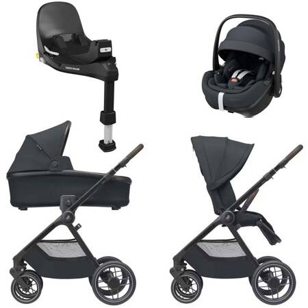 Maxi Cosi Oxford Essential Graphite zestaw 4w1 z fotelikiem Pebble 360 Pro2 i bazą FamilyFix 360 Pro