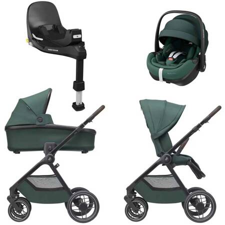 Maxi Cosi Oxford Essential Green zestaw 4w1 z fotelikiem Pebble 360 Pro2 i bazą FamilyFix 360 Pro