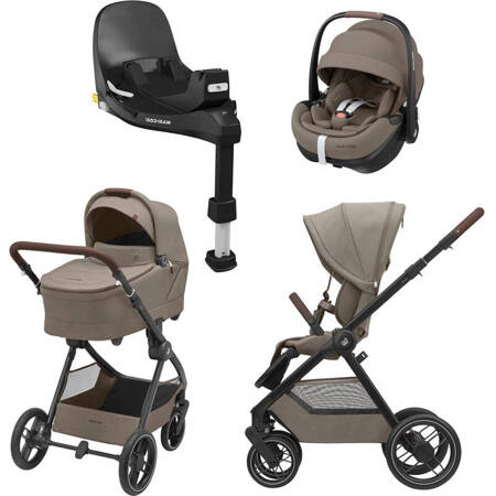 Maxi Cosi Oxford+ Twillic Truffle zestaw 4w1 z fotelikiem Pebble 360 Pro2 i bazą FamilyFix 360 Pro