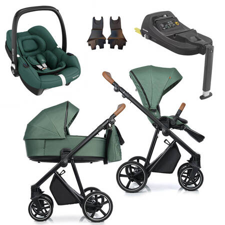 Roan IVI 2.0 Boho Green zestaw 4 w 1 z fotelikiem Maxi Cosi Cabriofix i bazą isofix