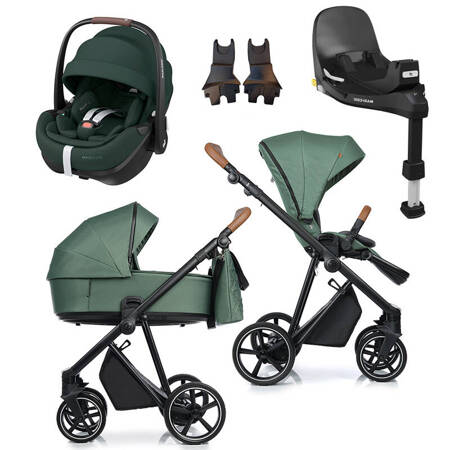 Roan IVI 2.0 Boho Green zestaw 4 w 1 z fotelikiem Maxi Cosi Pebble 360 Pro2 i bazą isofix