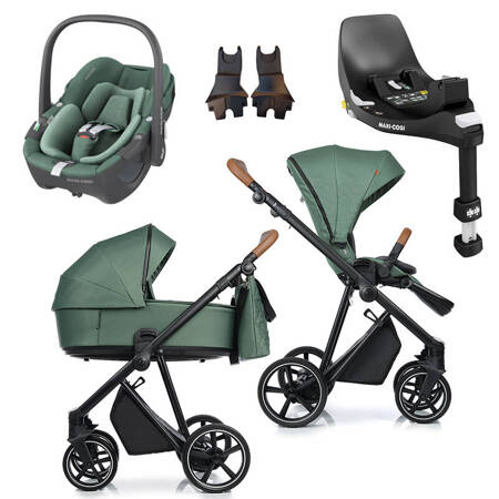 Roan IVI 2.0 Boho Green zestaw 4 w 1 z fotelikiem Maxi Cosi Pebble 360 i bazą isofix