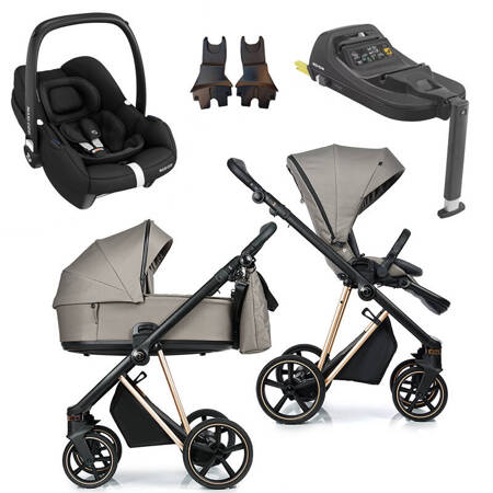 Roan IVI 2.0 Mocca Rosegold zestaw 4 w 1 z fotelikiem Maxi Cosi Cabriofix i bazą isofix