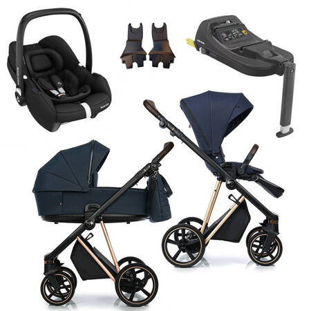 Roan IVI 2.0 Mystic Blue Rosegold zestaw 4 w 1 z fotelikiem Maxi Cosi Cabriofix i bazą isofix