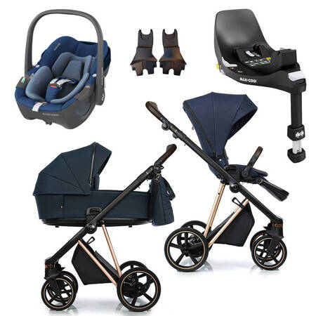 Roan IVI 2.0 Mystic Blue Rosegold zestaw 4 w 1 z fotelikiem Maxi Cosi Pebble 360 i bazą isofix