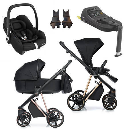 Roan IVI 2.0 Raven zestaw 4 w 1 z fotelikiem Maxi Cosi Cabriofix i bazą isofix